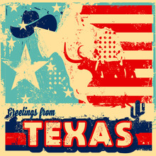 An Abstract Vector Grunge Poster Illustration On Greetings From Texas