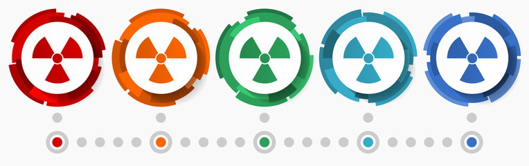 Leinwandbilder - Radiation, nuclear concept vector icon set, modern design abstract web buttons i n 5 color options, infographic template