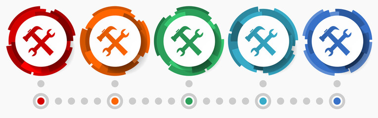 Leinwandbilder - Tools, service concept vector icon set, modern design abstract web buttons i n 5 color options, infographic template