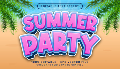 Poster - summer party pink color 3d editable text effect and sea landscape background
