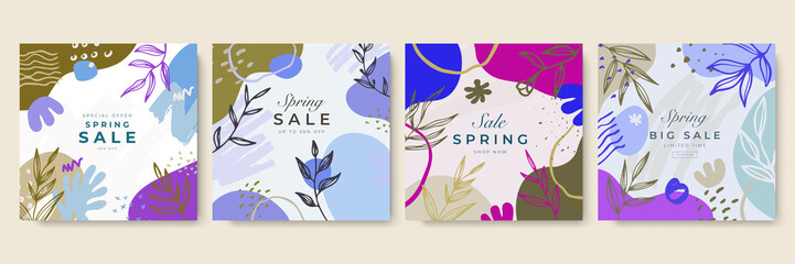 Social media template banner fashion sale promotion. fully editable instagram and facebook square post frame puzzle organic sale poster. green floral water color vector background