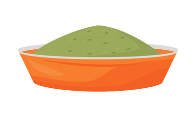 Poster - Bowl with vegan dish semi flat color vector element. Full sized object on white. Tasty meal. Spinach vegetarian course simple cartoon style illustration for web graphic design and animation