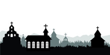 Silhouette Church Background. Suitable For Banner, Poster, Web Background, Etc