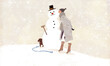 © YukoYoshioka - 雪の日のキス_雪の中雪だるまにキスしている女性が