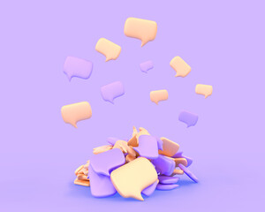 Poster - 3D Pile of speech bubbles icons, messages sent and viewed. Social network chatting, chat dialog or chat bot. Concept of excessive communication, information overload and distractions, 3d render