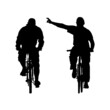 Cyclists silhouette isolated on white background. Two cyclist riding bicycle front view.Biker friends outdoor enjoying in bike driving.Urban leisure activities in spring and summer.Vector illustration