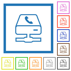 Sticker - VoIP services outline flat color icons with quadrant frames