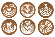 Set Of Latte Art Coffee Logo Design, Digital Illustration