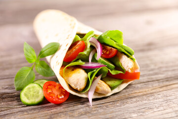 Sticker - fajita or burrito with chicken and vegetables