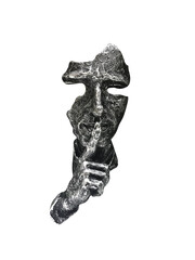 Poster - a metal mask with an index finger at the mouth. silence gesture. isolated on white background