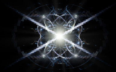 Aufkleber - abstract illustration of a computer generated fantastic star in various shapes and shades on a black background for use in symbology, signs for digital design and graphics