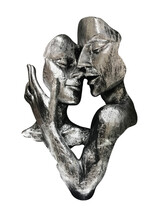 Metal Sculptures Man Hugging Woman Isolated On White Background