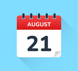 Poster - August 21. Vector flat daily calendar icon. Date and time, day, month.