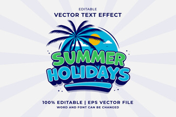 Editable text effect Summer Holidays 3d Cartoon template style premium vector
