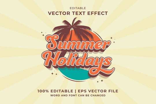 Editable text effect Summer Holidays 3d Cartoon template style premium vector