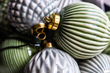 Close-up Of Vintage Ceramic Christmas Baubles