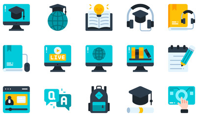 Canvas Print - Set of Vector Icons Related to Online Learning. Contains such Icons as Audio Book, Audio Course, Backpack, Certification, Digital Library, Ebook and more.