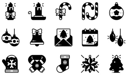 Poster - Set of Vector Icons Related to Christmas Decoration. Contains such Icons as Candle, Candle Stand, Candy Cane, Christmas Bell, Christmas Card, Christmas Scarf and more.