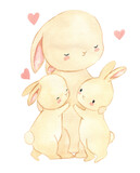 Fototapeta Dziecięca - Watercolor bunny mother and baby, illustration for kids