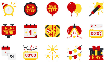 Canvas Print - Set of Vector Icons Related to New Year. Contains such Icons as Badge, Balloon, Calendar, Card, Countdown, Fireworks and more.