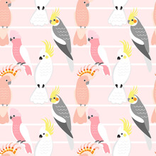 Seamless Pattern With Cute Cartoon Parrots