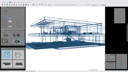 Leinwandbilder - Architecture 3D Software Mock-up Animation with Private Country House Project with Interior Design. Grey Overview Interface Template for Computer Displays and Laptop Screens.