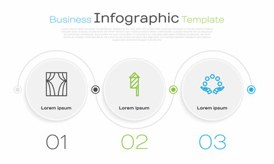 Wall Mural - Set line Circus curtain raises, Firework rocket and Juggling ball. Business infographic template. Vector