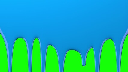 blue paint drips on green screen and transparent background. liquid flowing down the surface in stre