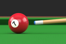 Close-up Of Billiard Ball Number Seven Brown Color On Billiard Table, Snooker Aim The Cue Ball. Realistic Glossy Billiard Ball. 3d Rendering 3d Illustration