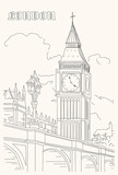 Fototapeta Londyn - London Landmark. London Landscape. Big Ben Tower. Illustration sketch with vector drawing.