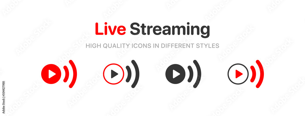Live streaming icon set. Set of live stream icons. Set of video ...