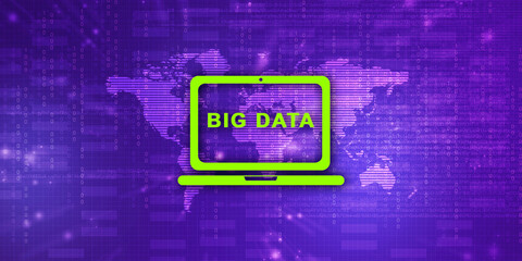 Poster - 2d illustration Big data with laptop