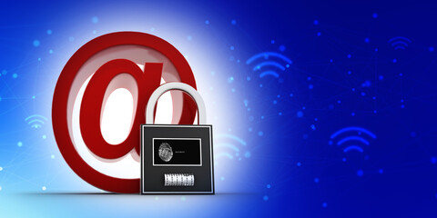 Poster - 3d rendering E-mail symbol with lock. Internet security concept

