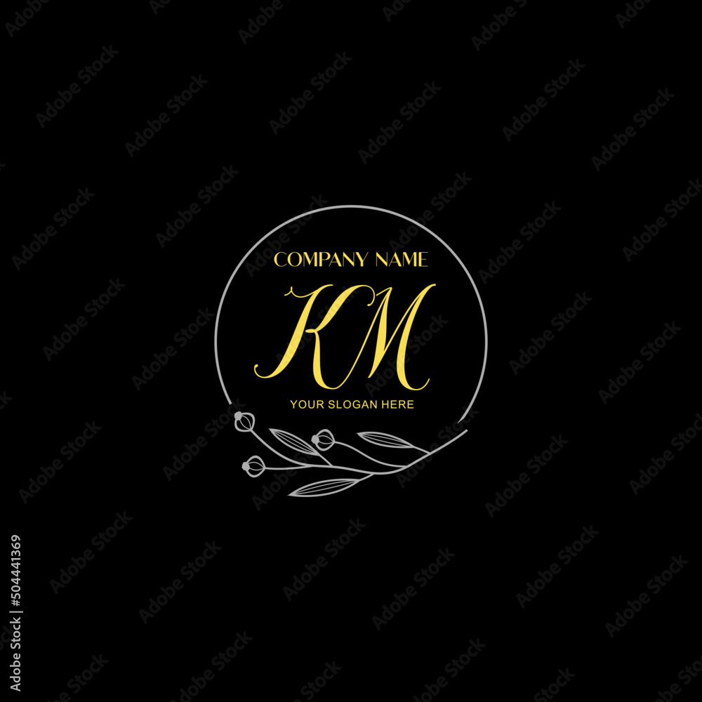 Initial letter KM handwriting with floral frame template Stock Vector ...