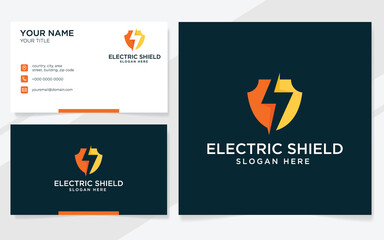 Wall Mural - Electric shield logo suitable for company with business card template