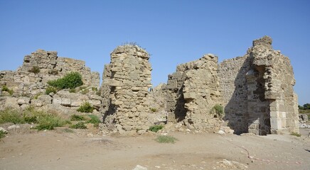 Wall Mural - City wall. Fortress wall from the side of the sea. Ruin. Side. Manavgat. Turkey