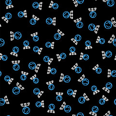 Poster - Line Computer network icon isolated seamless pattern on black background. Online gaming. Laptop network. Internet connection. Vector