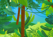 Cartoon Scene With Jungle Animals Being Together Illustration