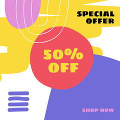 Wall Mural - special offer trendy editable square art template for social media posts, banners, and web internet 