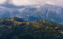 Autumn Mountains Covered With First Snow