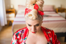 Blond Woman Pin Up Hair 