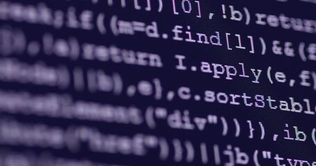 Aufkleber - 4K Close up shot programming tag code on PC Monitor scroll down. Background concept for programming and coding web development.