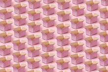 Seamless Pattern Of Pink Open Cardboard Boxes