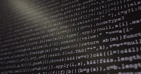 Aufkleber - 4K Close up shot programming tag code on PC Monitor scroll down. Background concept for programming and coding web development.