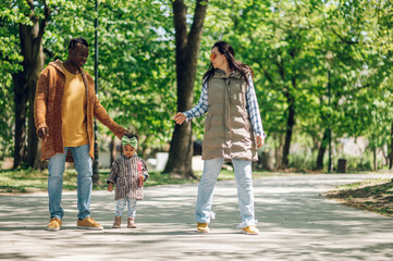 Wall Mural - Multiracial family having fun in the park