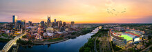Nashville Skyline With Braodway And Sunset