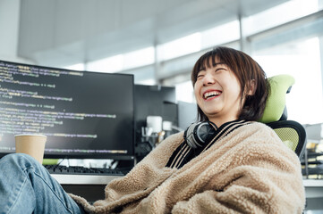 Young business woman smiling in office