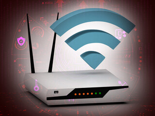 Fototapete - 3d Modern WiFi Router with WiFi sign 