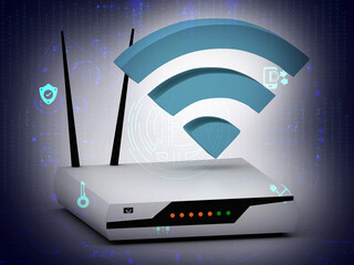 Fototapete - 3d Modern WiFi Router with WiFi sign 