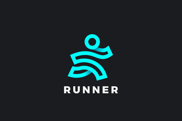 Poster - running man abstract logo delivery vector design template linear outline style. digital web generati